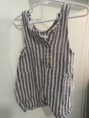 Zara Gray and White Striped Cotton Romper